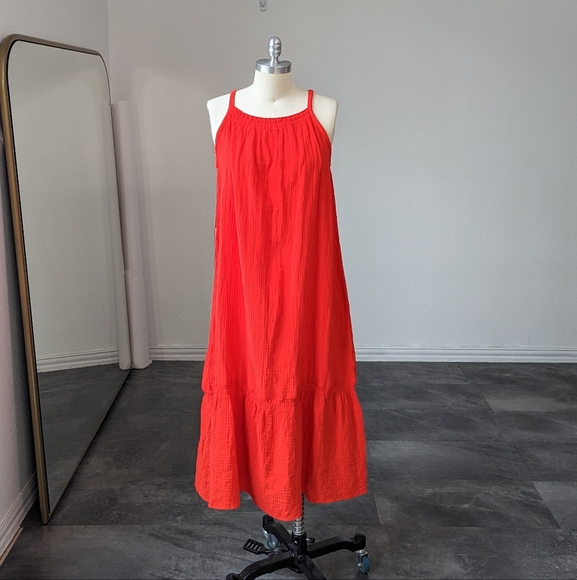 H&M Dresses Hm Halter Neck Shift Midi Flounce Hem Dress Red M